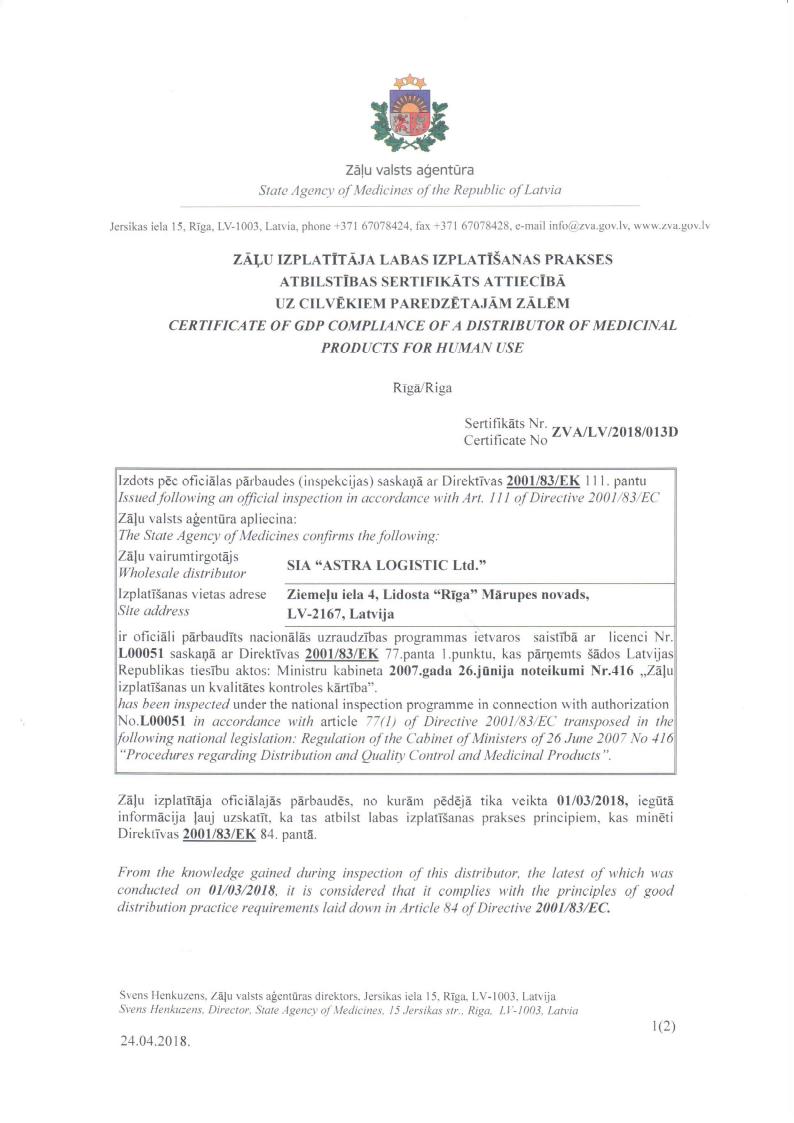 The license for the wholesale distribution of medications